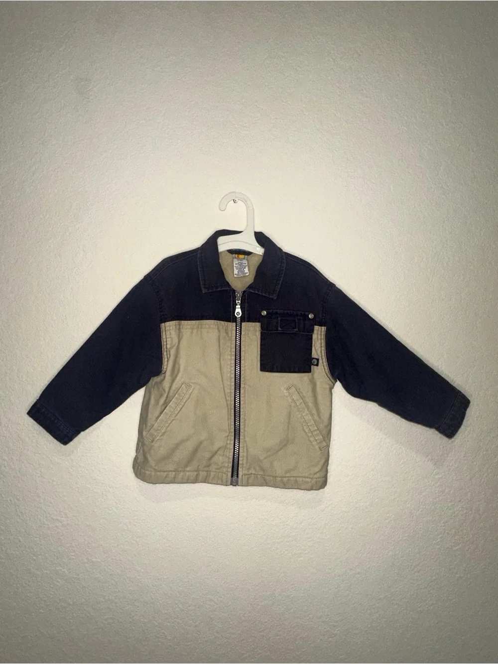 2001 Gymboree Kids Two-Tone Zip Front Jacket - Navy & Khaki Small Size 3